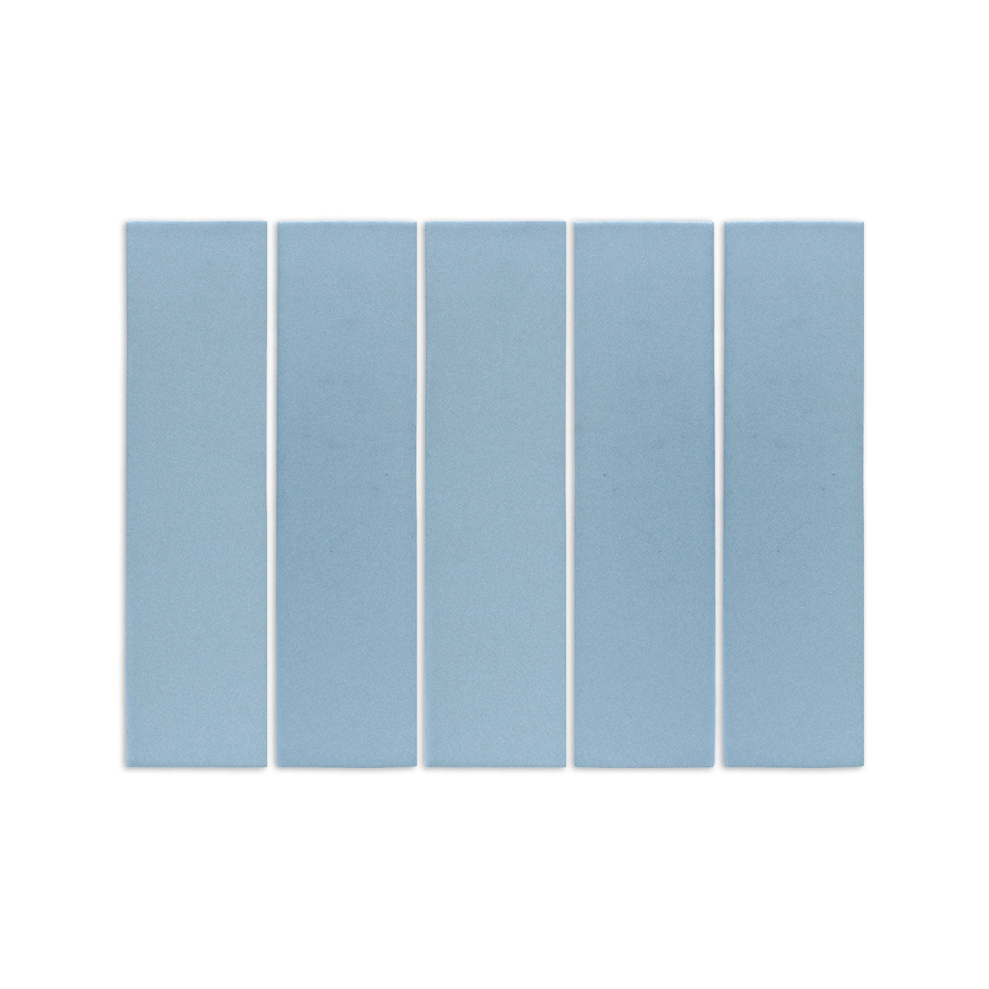 Light blue 2x8 clay tiles by Clay Imports, arranged vertically with a subtle textured finish.