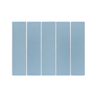 Light blue 2x8 clay tiles by Clay Imports, arranged vertically with a subtle textured finish.