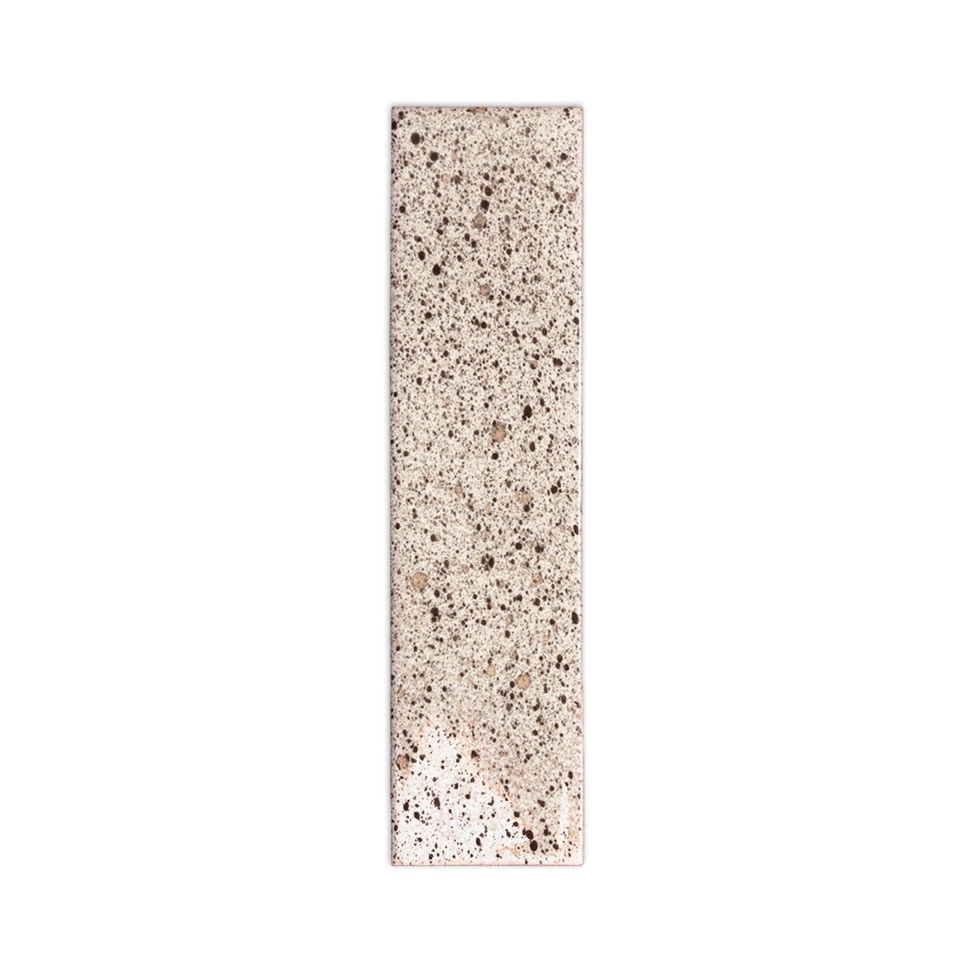 Pepper tile sample, light beige by Clay Imports, with dark speckled texture and straight edges.