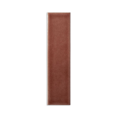 Russet glossy 2x8 sample tile by Clay Imports with subtle crackle glaze texture, presented vertically.