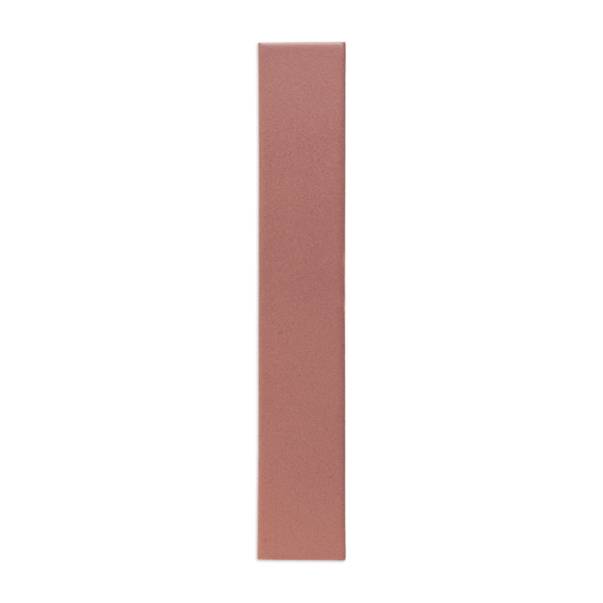Lava Rock Matte 2x12 sample by Clay Imports, a long rectangular piece in terra cotta color with a matte texture.