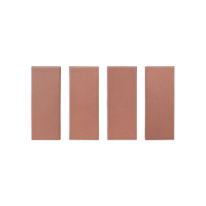 Four matte reddish-brown 2x5 solid tiles by Clay Imports, arranged horizontally on a white background.