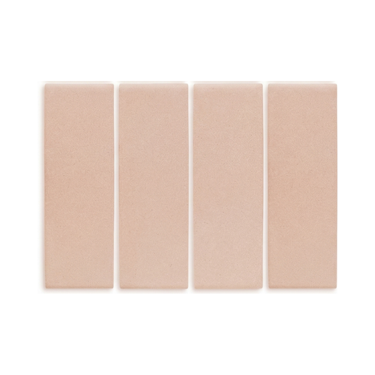 Four rectangular sandy beige clay tiles by Clay Imports, arranged horizontally on a white background with subtle texture.
