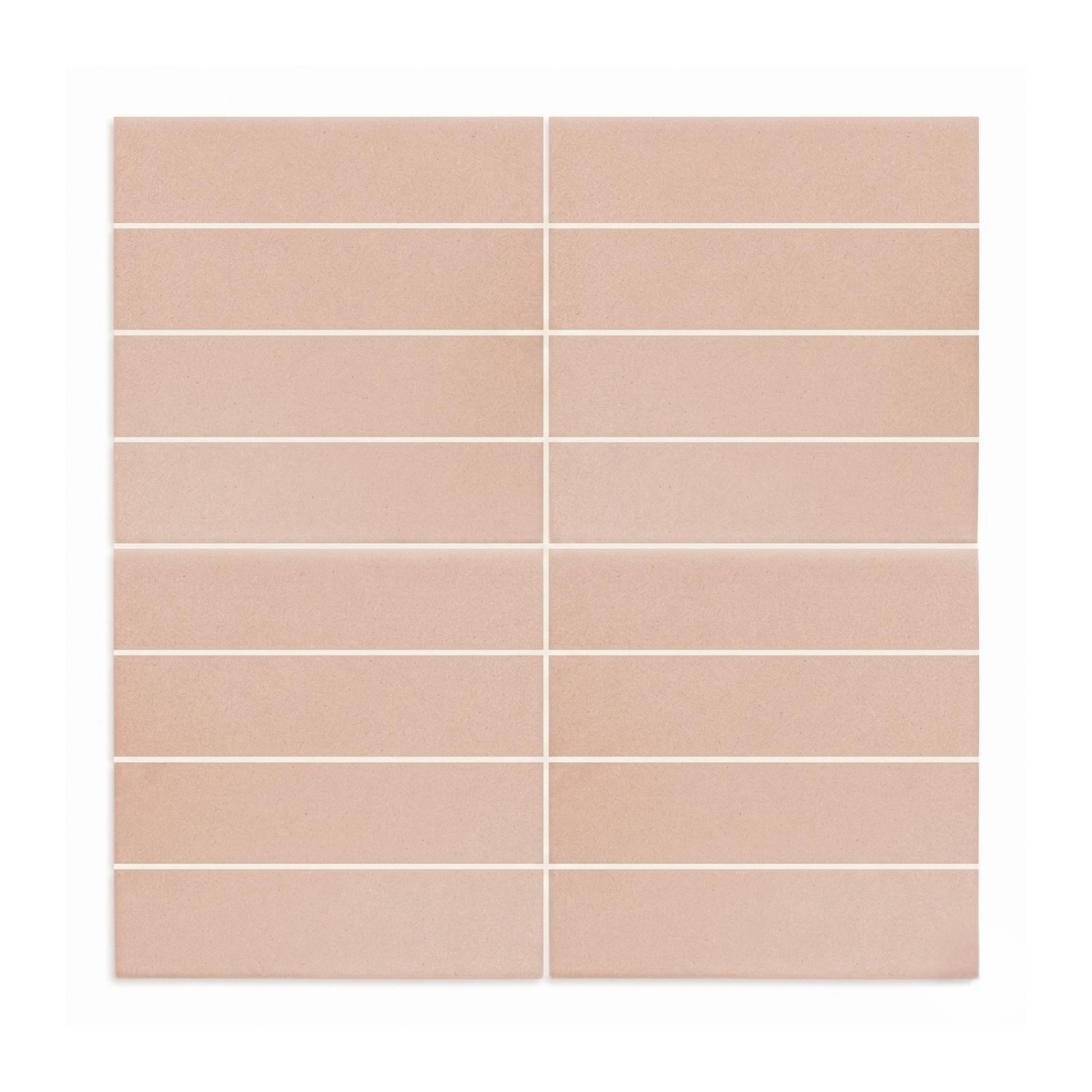 Blush pink rectangular clay tiles by Clay Imports arranged in a textured horizontal brick pattern.