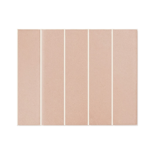 2x8 Sand Rattler clay tiles by Clay Imports, in a light sandy brown with a fine texture, arranged vertically.