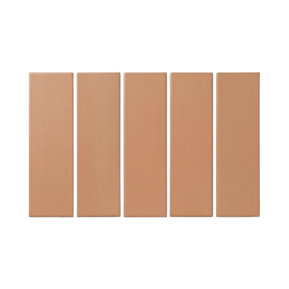 Light brown Tequila 2x8 clay tile by Clay Imports, five smooth rectangular pieces in a row.