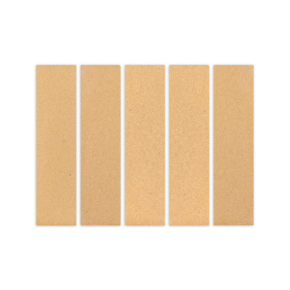 Five rectangular 2x8 Cotto Dune tiles by Clay Imports, light brown with a fine-grained texture, arranged vertically on white.