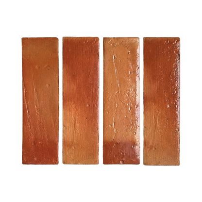 Four thin terracotta bricks by Clay Imports, vertically arranged with an antique gloss finish and varied reddish-brown textures.