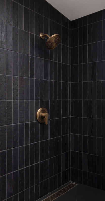 Glazed Thin Brick Black Suede 2.5x8