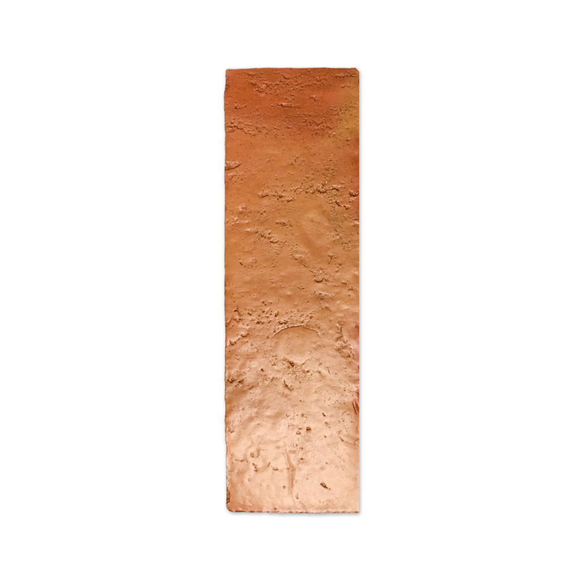 Reddish-orange Antique Satin Thin Brick sample by Clay Imports, with a rough, gradient texture.