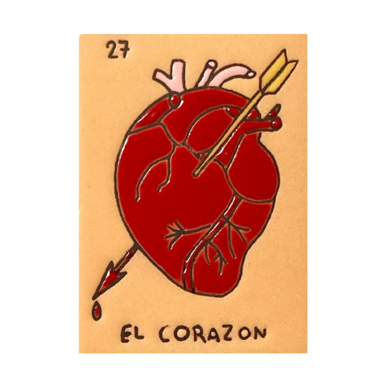 LARGE Clay LOTERIA CARD Plaque, El Milagrito, Milagro Heart 9