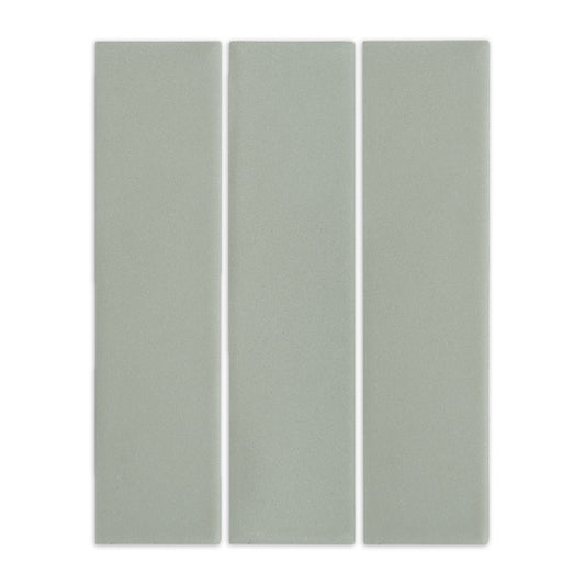 Agave green clay tile by Clay Imports, three textured rectangular pieces arranged vertically.