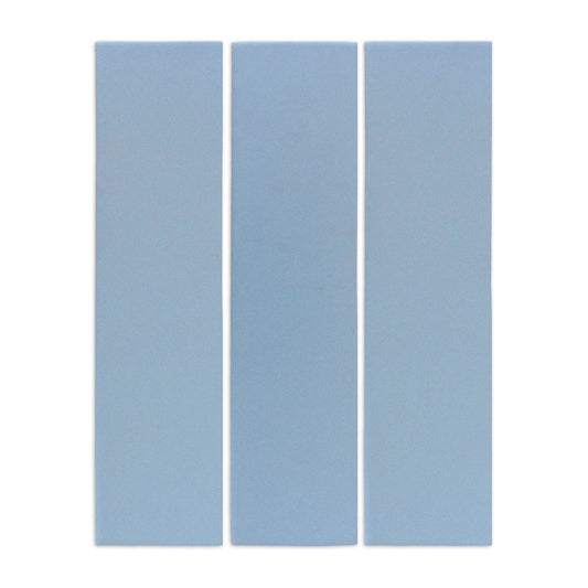 Blue Agate clay tiles by Clay Imports, three vertical light blue textured rectangular tiles.