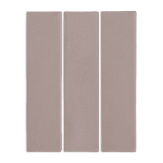 Three long rectangular brown clay tiles by Clay Imports, with a matte, textured finish, arranged vertically.