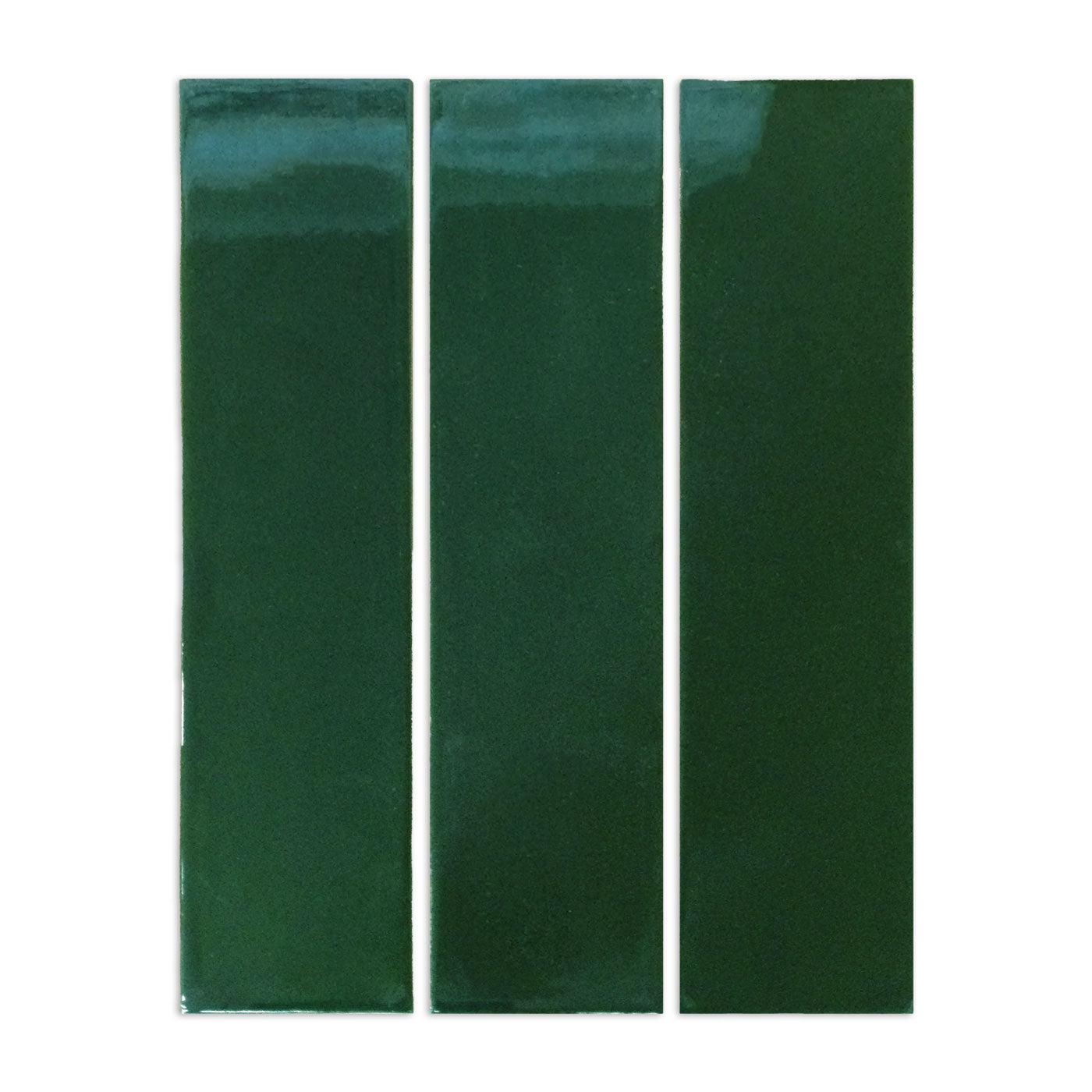 Bottle Green rectangular clay tiles by Clay Imports with a glossy, uneven finish and white grout lines.
