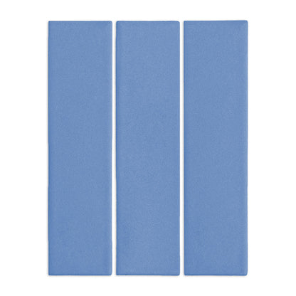 Denim blue 3x12 rectangular clay tiles by Clay Imports, arranged vertically with a subtle texture.