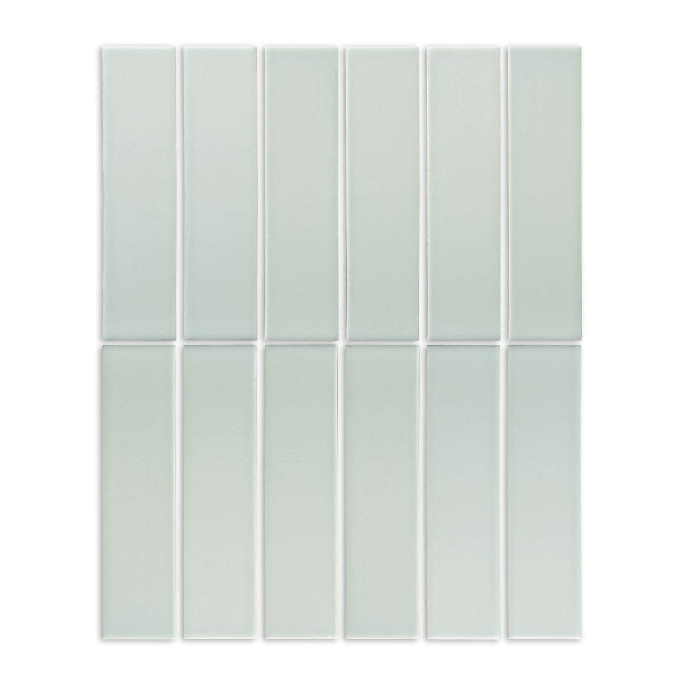 Matte pale mint green rectangular solid tiles by Clay Imports, arranged in a grid with subtle grout lines.