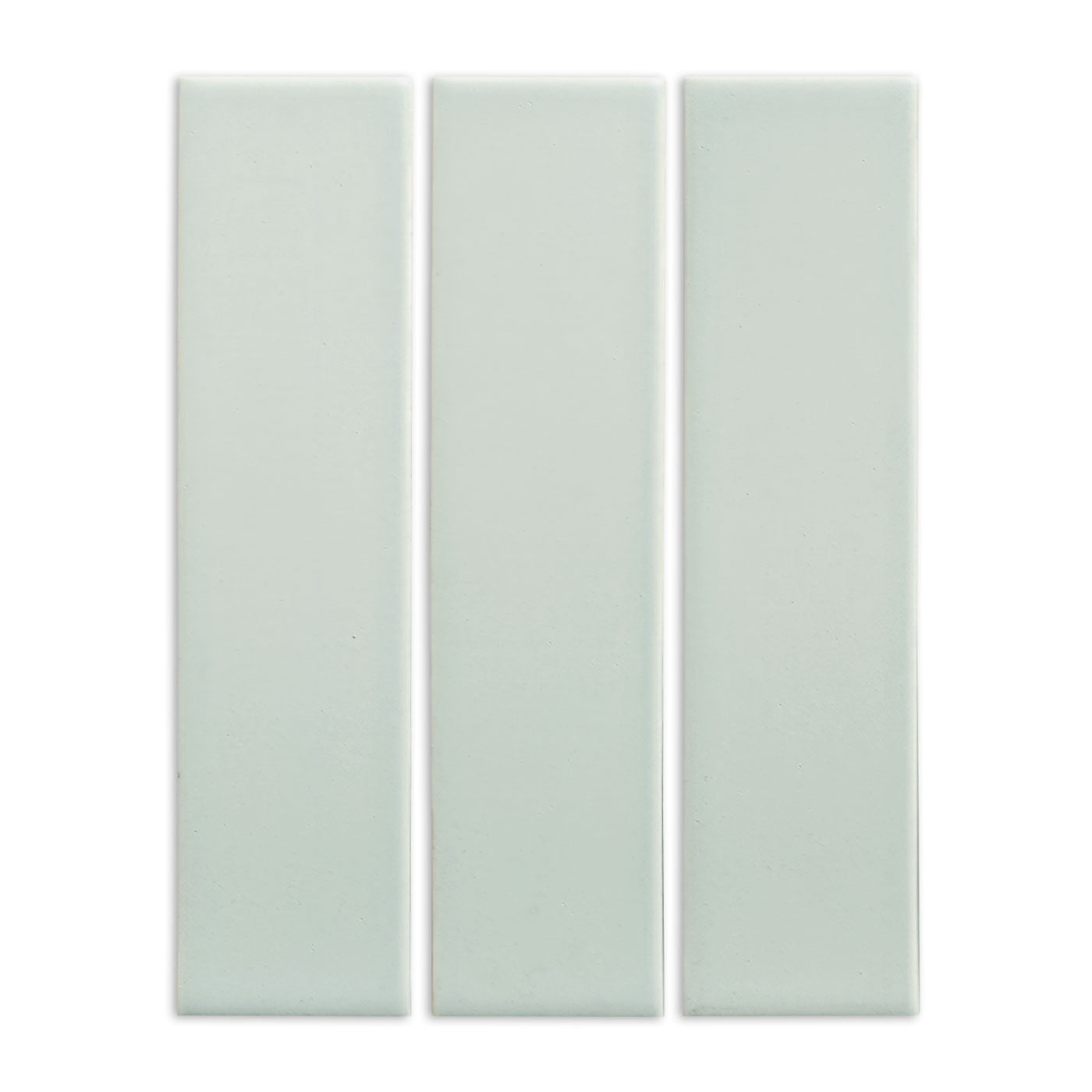 Light green matte 2x8 solid tile from Clay Imports, three rectangular pieces arranged vertically.