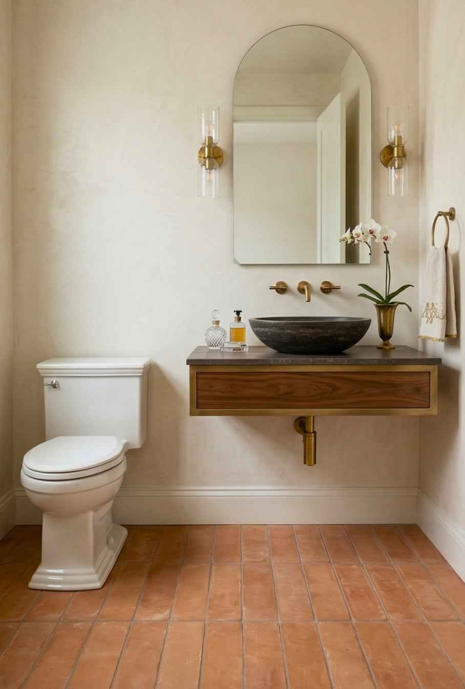 Organic Terracotta 3x12 tile by Clay Imports, earthy reddish-brown with a matte, rustic finish.