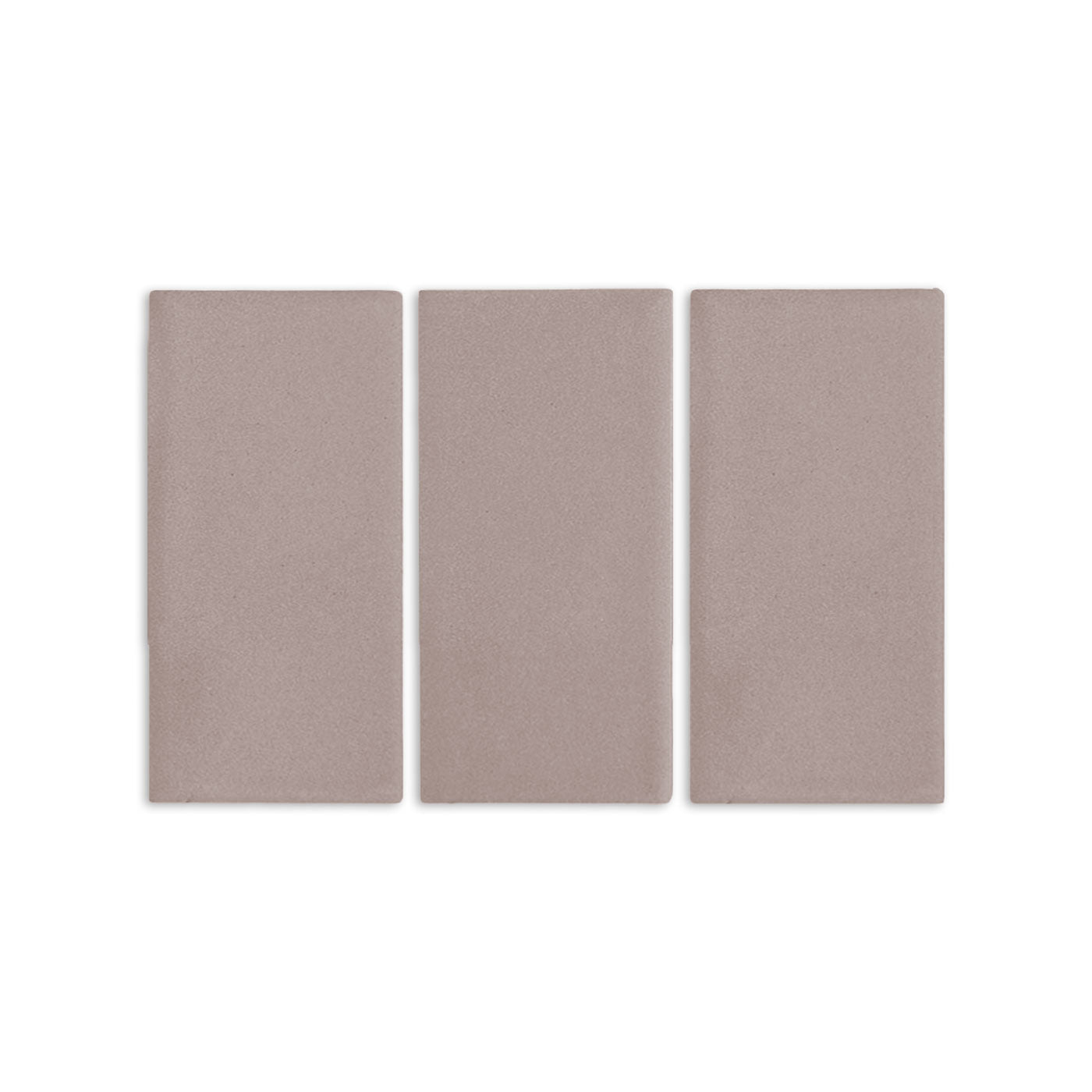 Three light brown 3x6 rectangular clay tiles by Clay Imports, arranged vertically with a subtle texture.