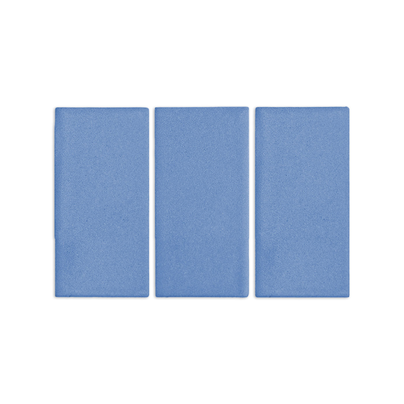 Three rectangular denim blue clay tiles by Clay Imports, arranged vertically on a white background.