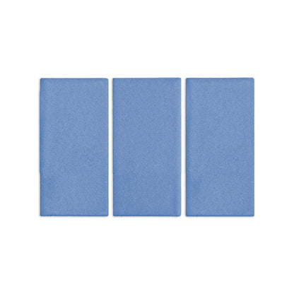 Three rectangular denim blue clay tiles by Clay Imports, arranged vertically on a white background.