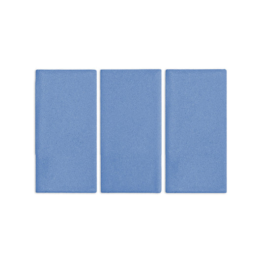 Three rectangular denim blue clay tiles by Clay Imports, arranged vertically on a white background.