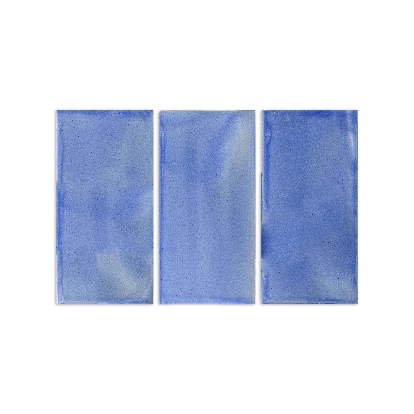Three rectangular blue clay tiles by Clay Imports, arranged side-by-side on a white background.