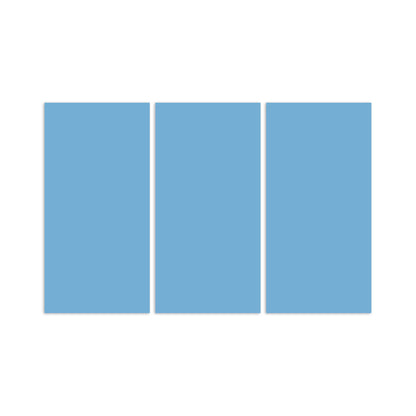 Three baby blue rectangular clay tiles by Clay Imports, arranged vertically with thin white gaps.