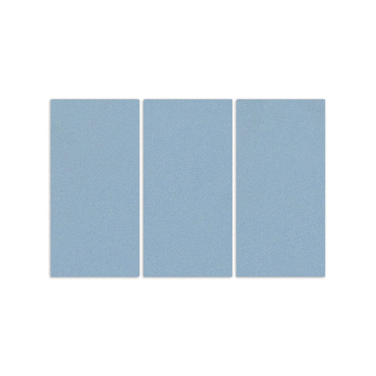 Three light blue rectangular clay tiles by Clay Imports with subtle speckle texture arranged side by side.