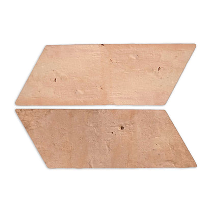Antique matte terracotta parallelogram tile from Clay Imports, showing two rustic, muted reddish-brown tiles.