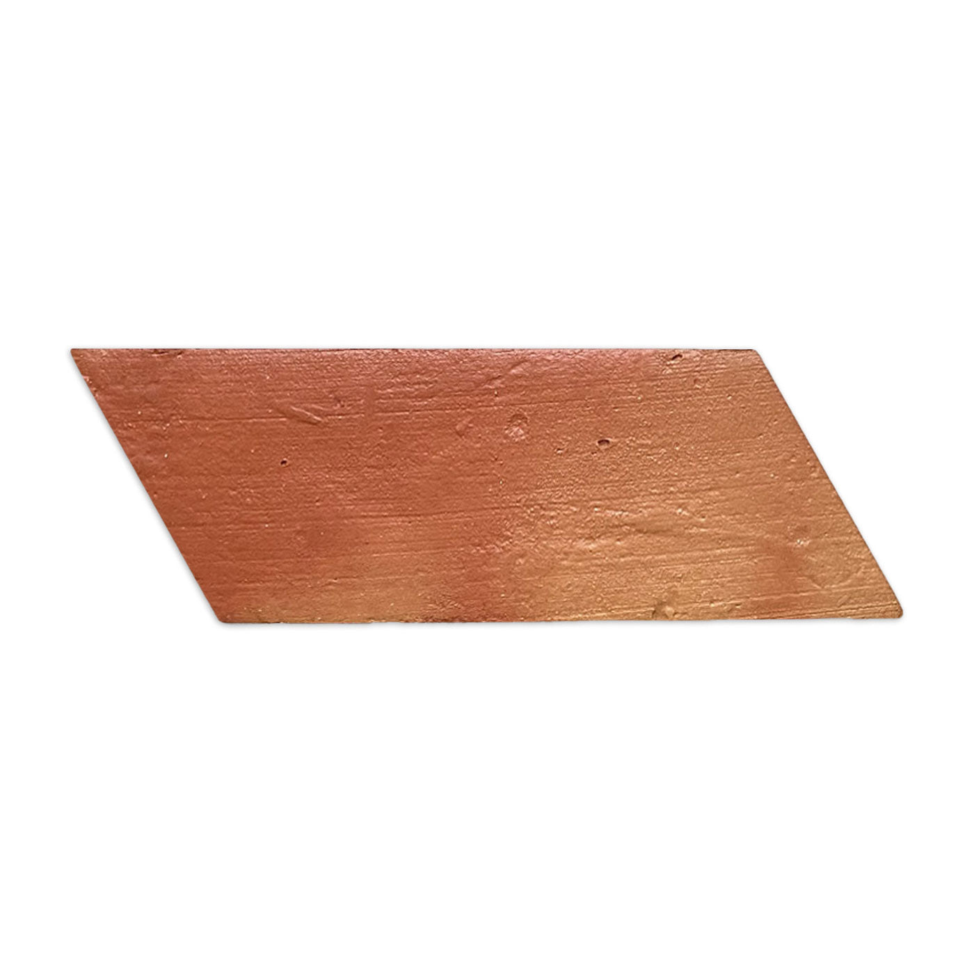 Reddish-brown terracotta parallelogram tile by Clay Imports with an antique satin finish, angled left.