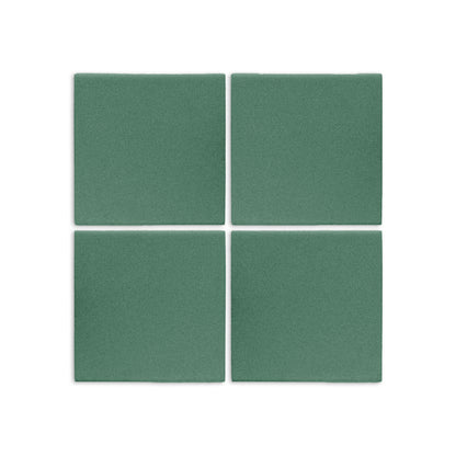 Cilantro green 4.25x4.25 clay tiles by Clay Imports, arranged in a grid with a textured finish.