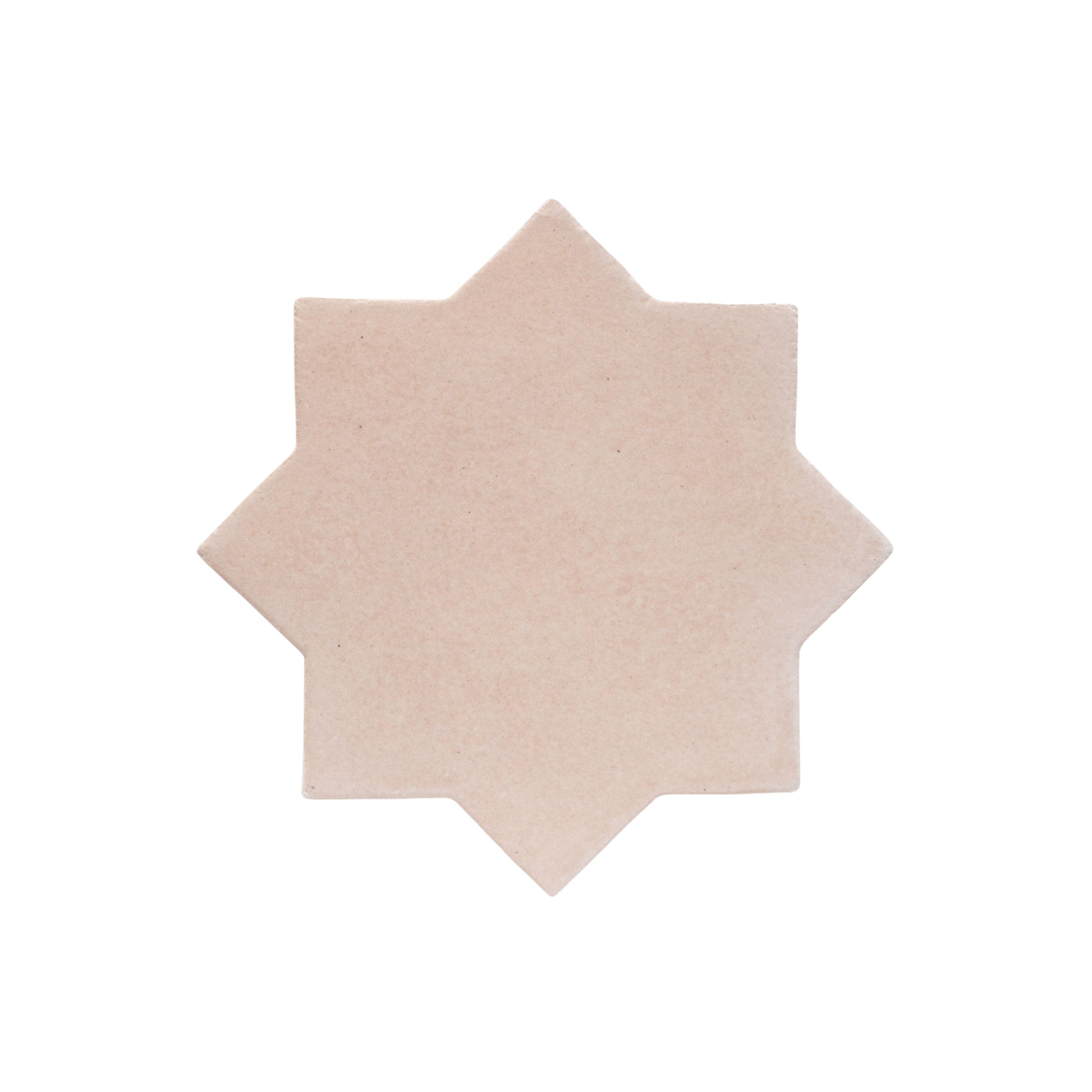 A light beige, 8-pointed star clay tile by Clay Imports with an opaque, slightly textured finish, isolated.