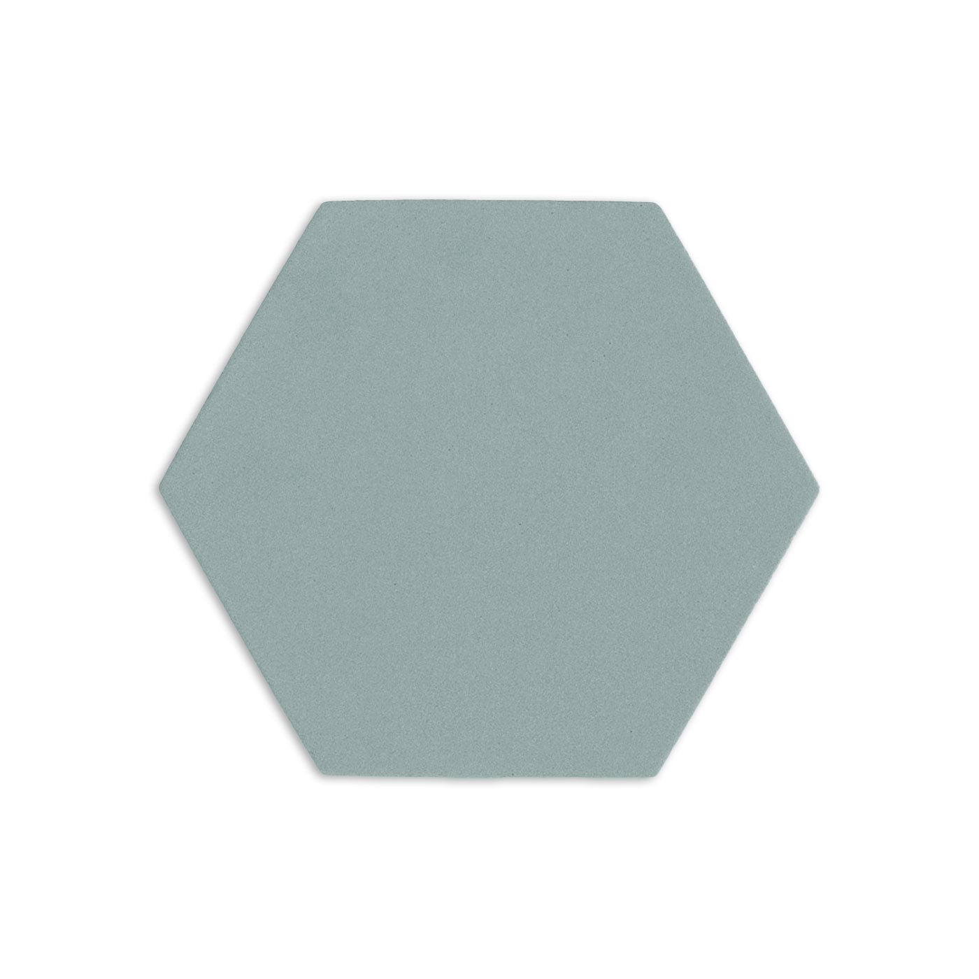 Hexagon clay tile in a dusty blue-green color by Clay Imports, with a matte finish and slight texture.