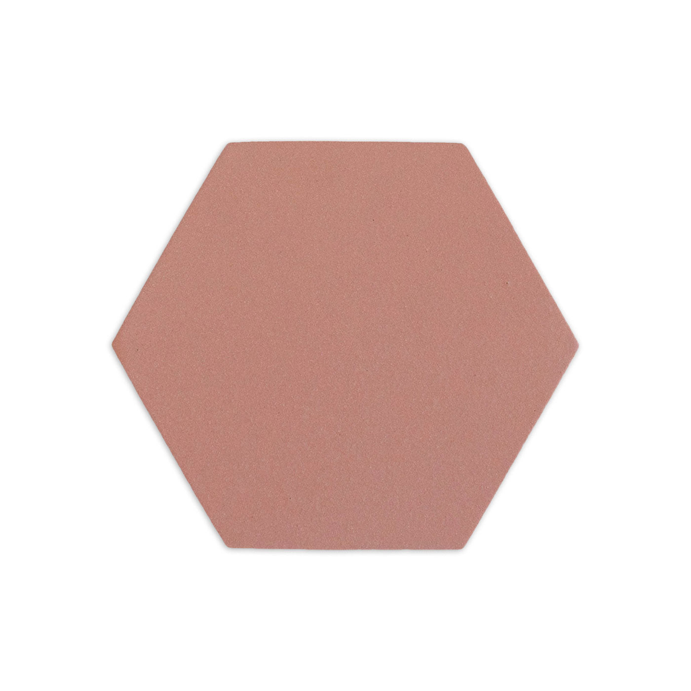 Pink hexagon clay tile with granite look by Clay Imports, featuring a subtle granular texture.