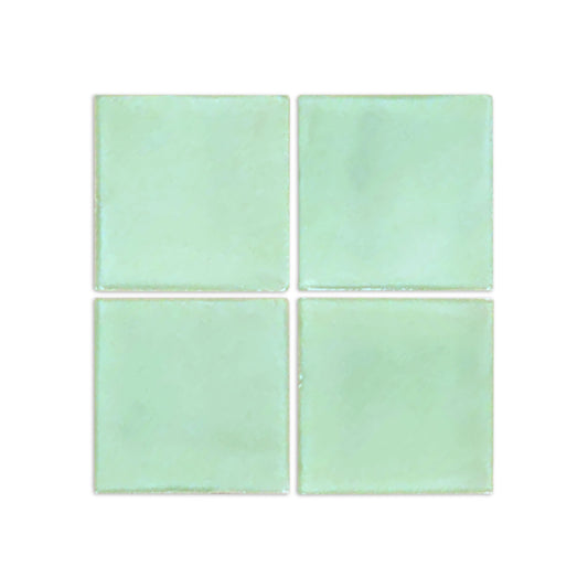 Light green square clay tiles by Clay Imports, arranged in a 2x2 grid on a white background.