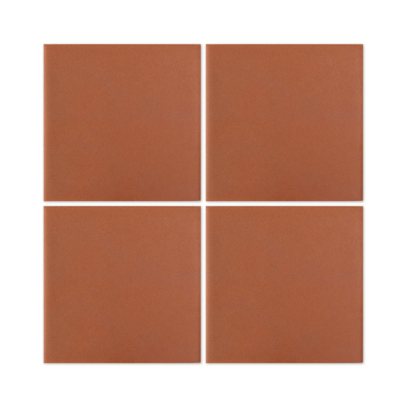 Four Mamey terracotta square clay tiles by Clay Imports, showing white grout and a subtle grainy texture.