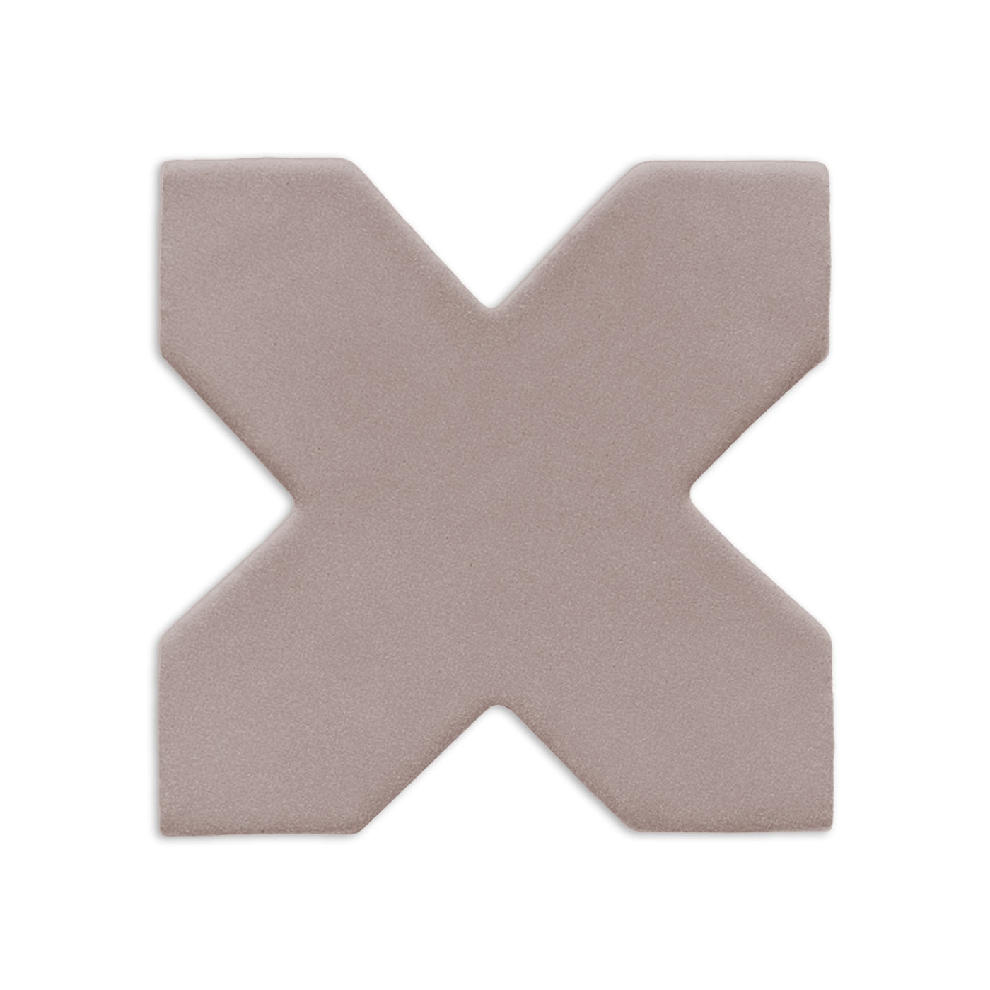 Light brown cross-shaped clay tile by Clay Imports with a subtle textured finish and soft, rounded edges.