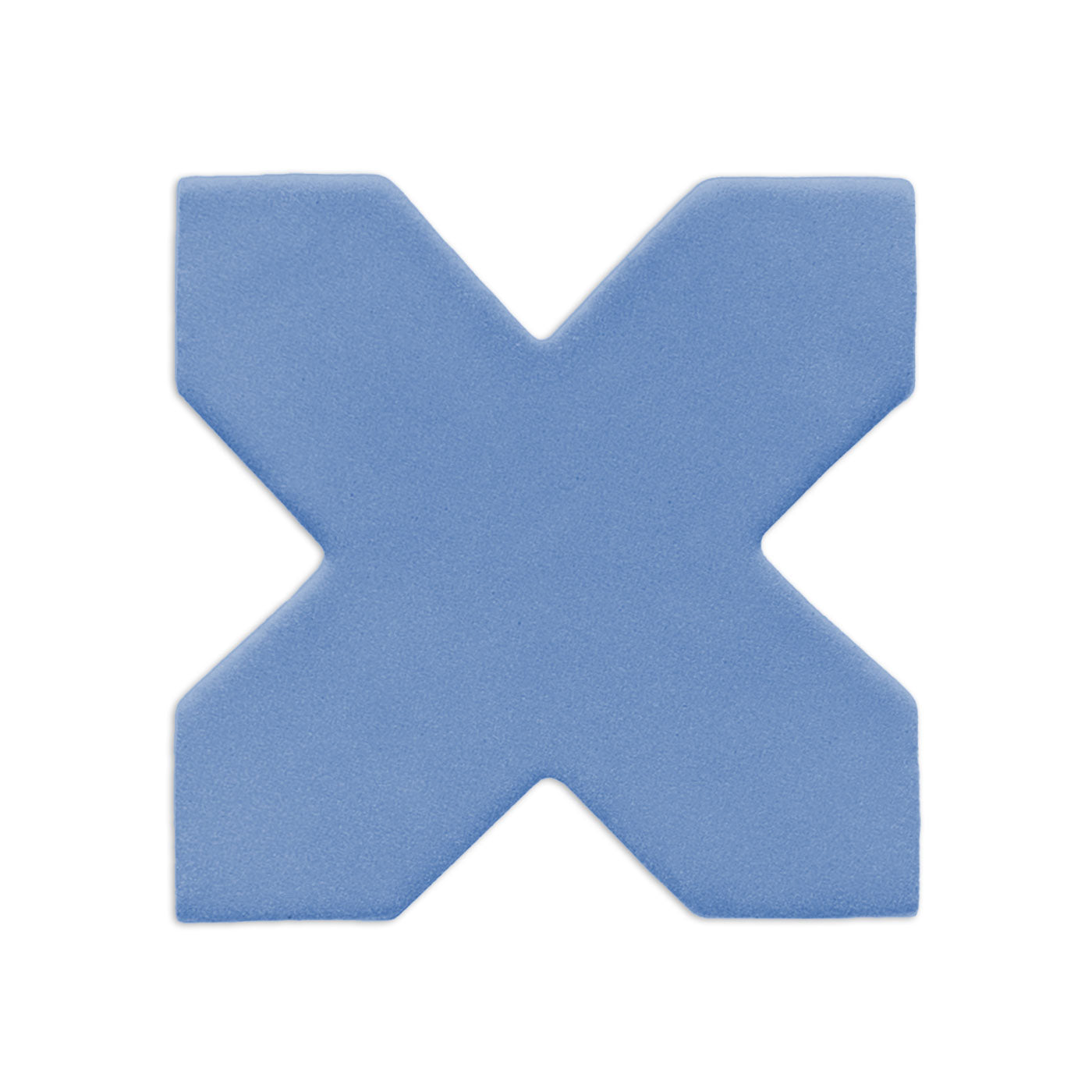 Denim blue X-shaped clay tile by Clay Imports, featuring a matte and lightly textured finish.