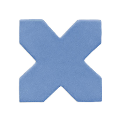Denim blue X-shaped clay tile by Clay Imports, featuring a matte and lightly textured finish.