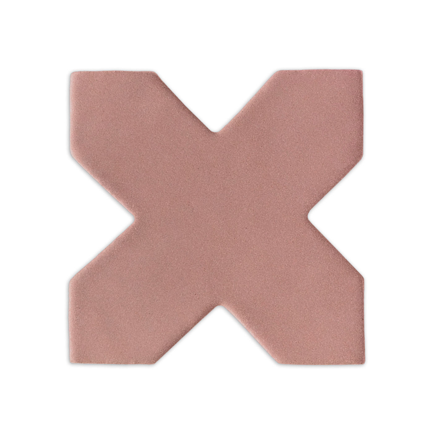 Mini cross-shaped clay tile in pink granite by Clay Imports, featuring a textured, matte surface with a subtle shadow.
