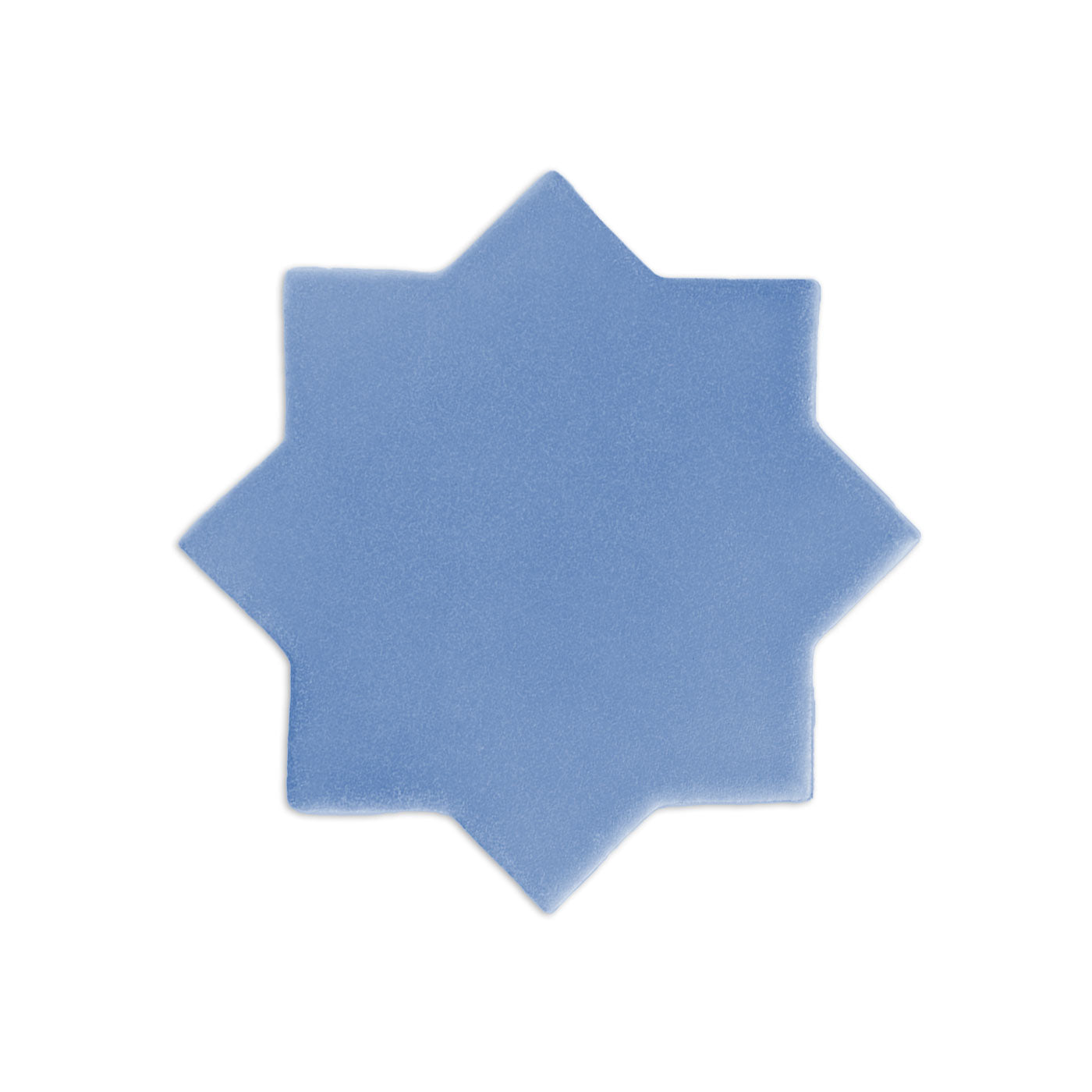 Denim blue 8-point star clay tile by Clay Imports with a slightly textured matte finish.