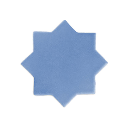 Denim blue 8-point star clay tile by Clay Imports with a slightly textured matte finish.