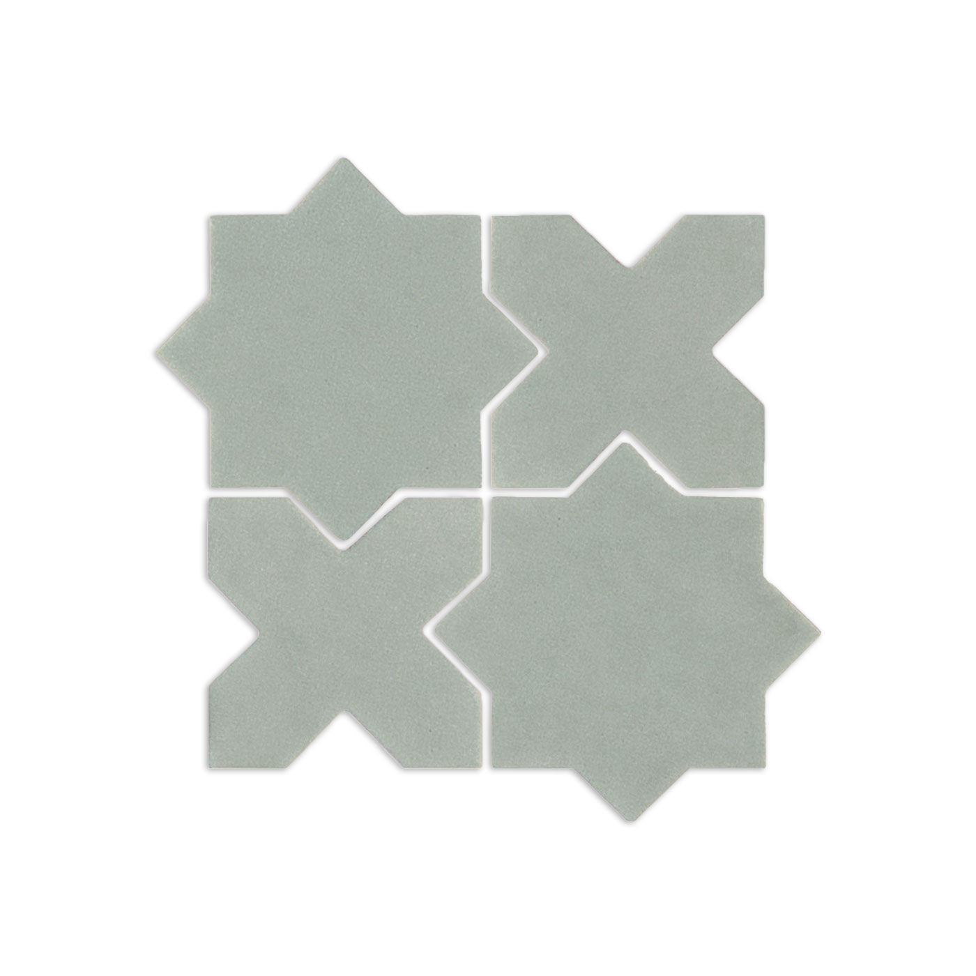 Agave 4 solid tile by Clay Imports in sage green, featuring an X and an 8-pointed star design.