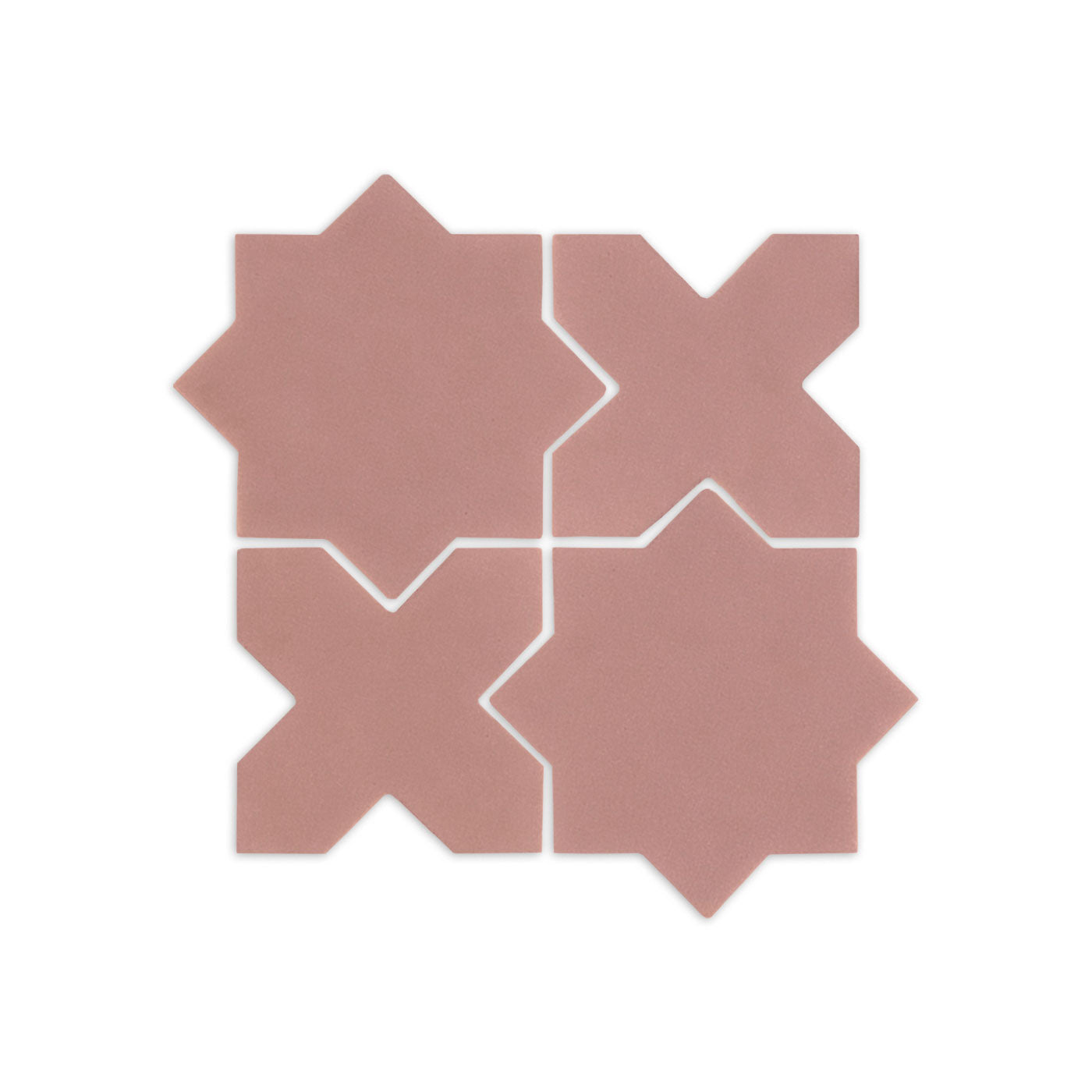 Mini Star and Cross pink granite clay tiles by Clay Imports, with a matte finish, arranged in a tessellating pattern.
