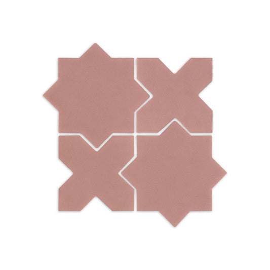 Mini Star and Cross pink granite clay tiles by Clay Imports, with a matte finish, arranged in a tessellating pattern.