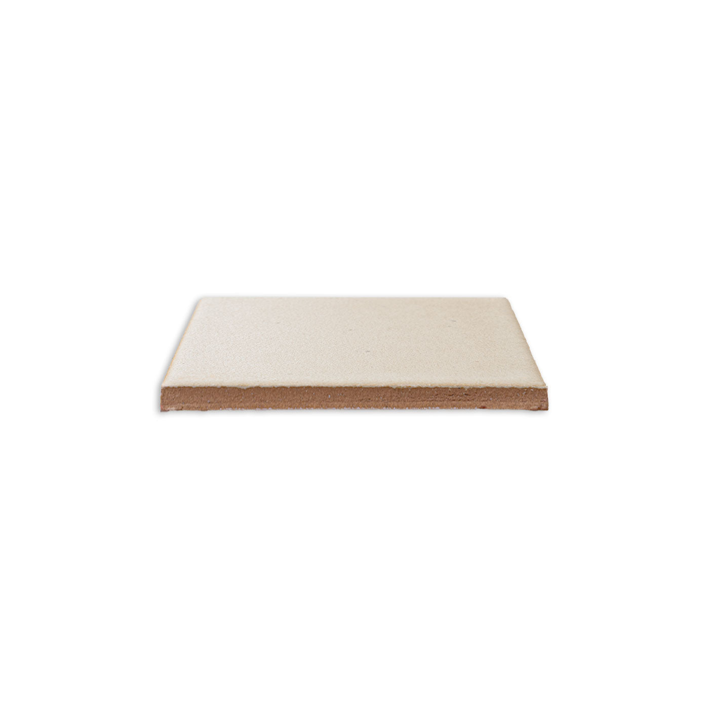 Pearl Snap solid tile by Clay Imports, light beige on top with a reddish-brown unglazed side, shown from an elevated view.