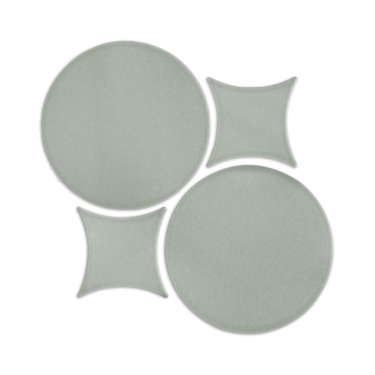 Agave Rombo & Circle clay tile by Clay Imports, featuring a geometric pattern of interlocking circles and concave squares.