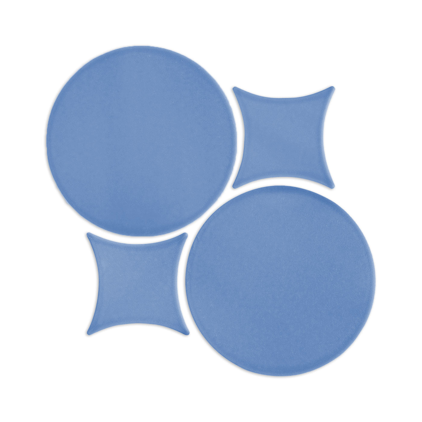 Denim blue clay tiles with interlocking circles and star-like rombo shapes by Clay Imports.